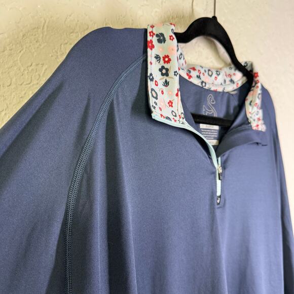 SWANNIES Pullover XL Leo Floral Contrast Quarter Zip Golf Navy Stand Collar - Picture 9 of 15